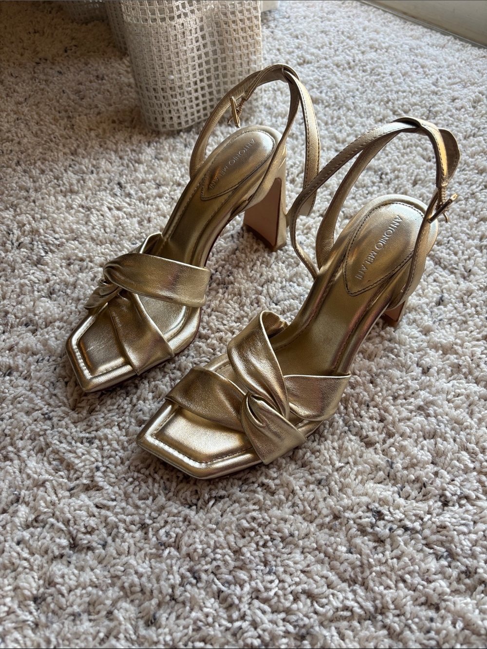 ANTONIO MELANI Gold Knot Front Slingback Heels